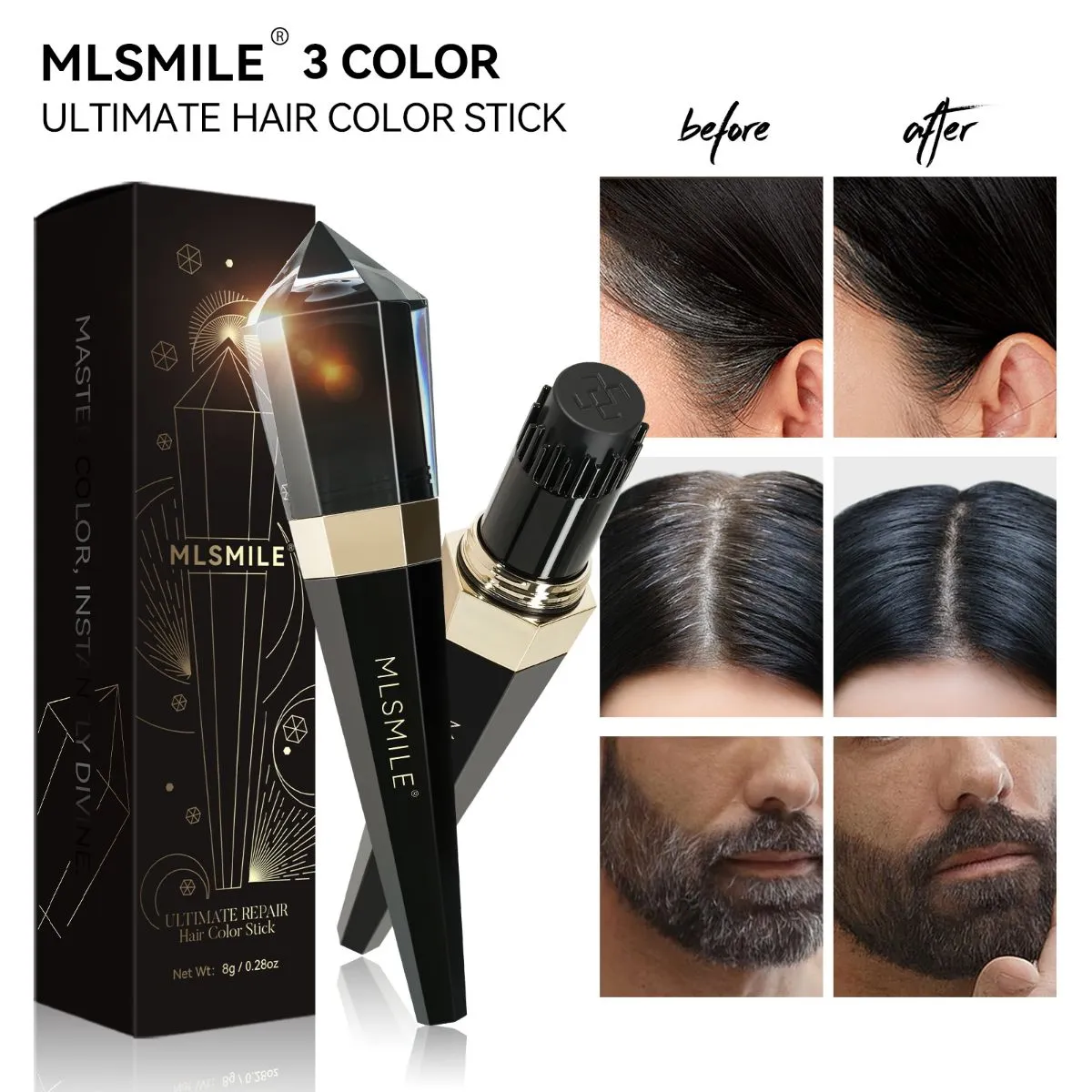 Disposable Hair Color Touch-Up Stick – Natural Gray Root Concealer Wand, Long-Lasting Transfer-Resistant Temporary Hair Dye Pen for Quick Gray Coverage, No-Rinse
